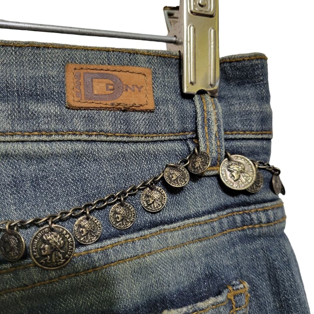 DKNY NWT Size 12 Jeans Denim Gold Glitter So Low Lita Chain Belt Boot Distressed - Picture 16 of 16